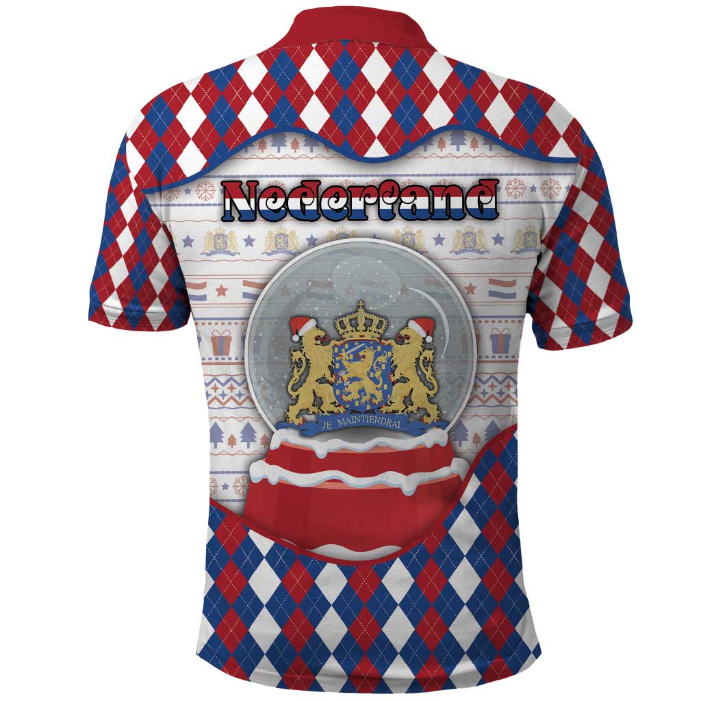 Netherlands Christmas Polo Shirt Lion Symbol In Snow Globe - Wonder Print Shop
