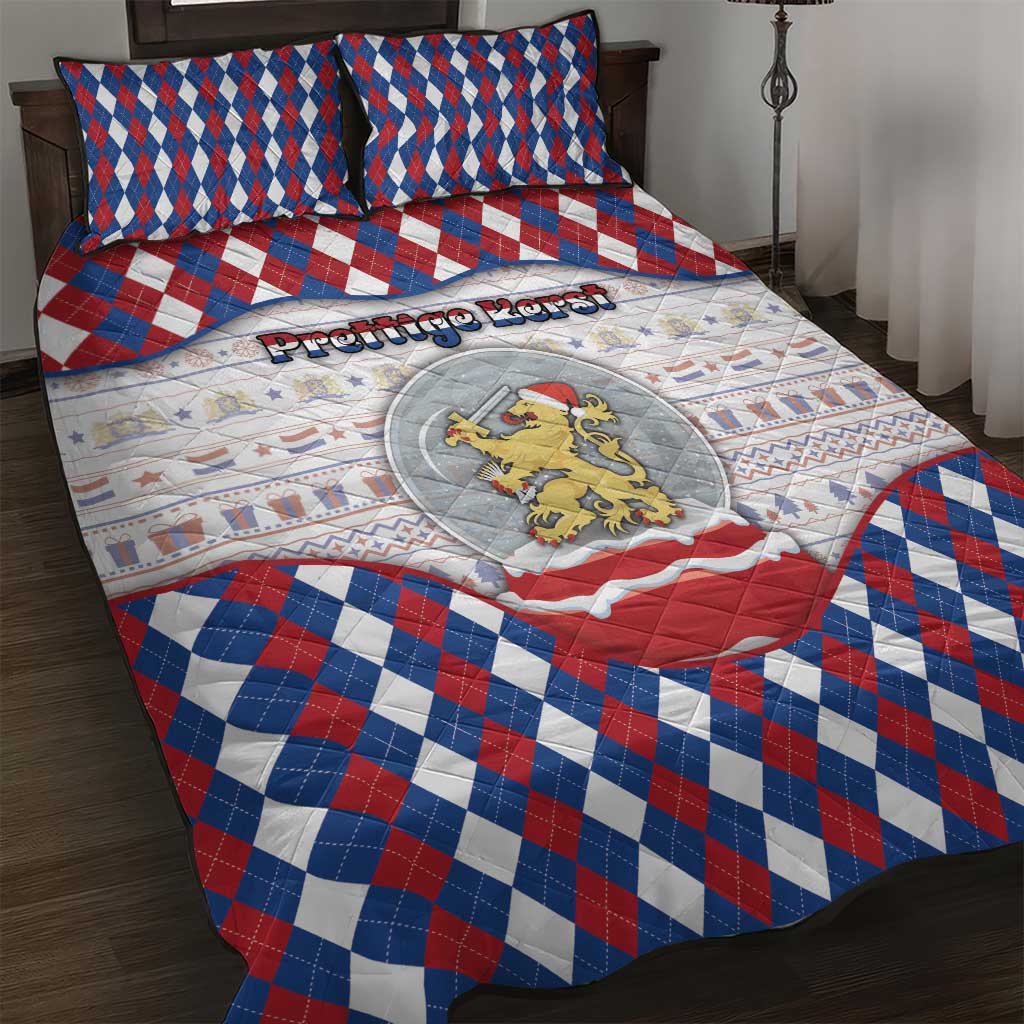Netherlands Christmas Quilt Bed Set Lion Symbol In Snow Globe - Wonder Print Shop