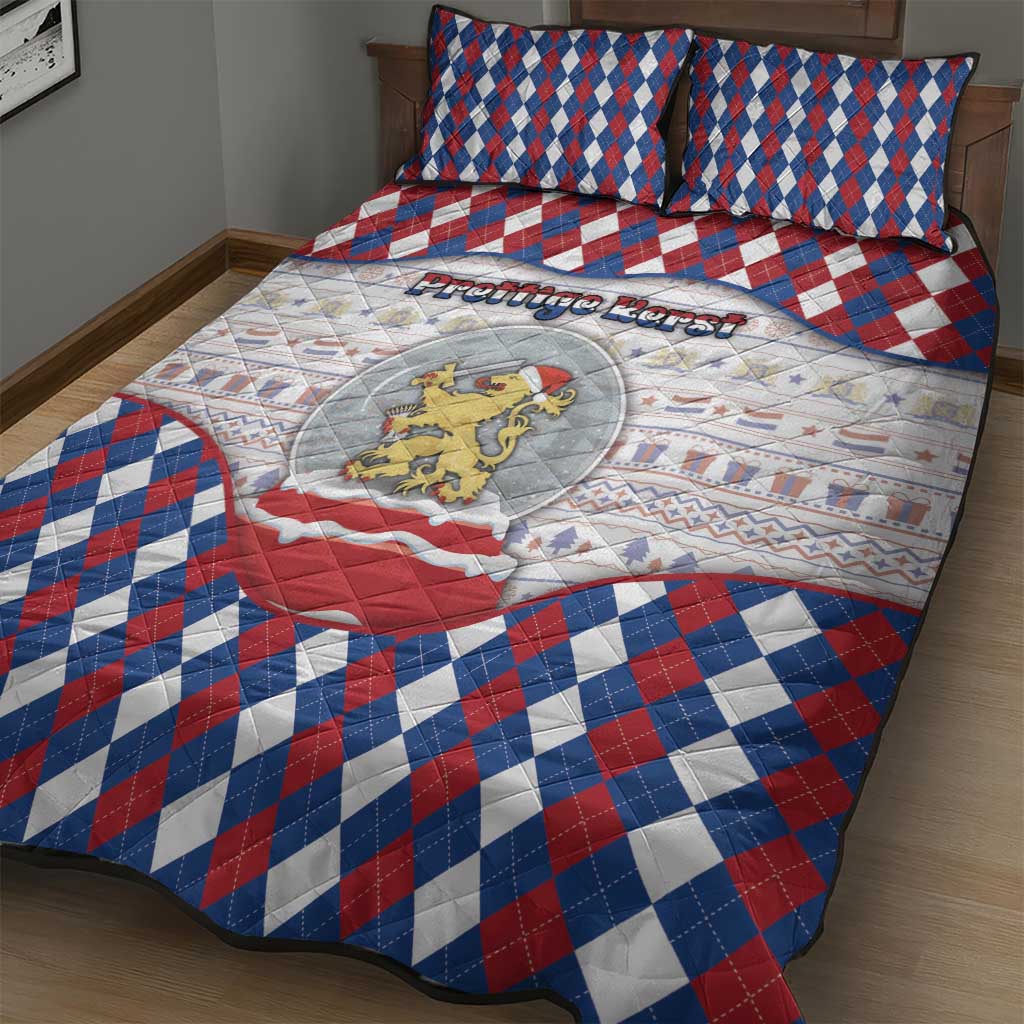 Netherlands Christmas Quilt Bed Set Lion Symbol In Snow Globe - Wonder Print Shop