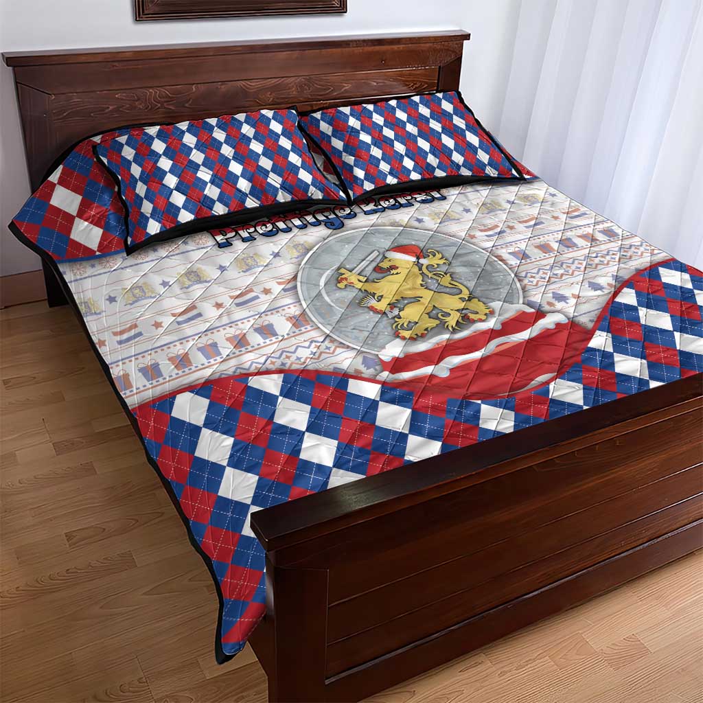 Netherlands Christmas Quilt Bed Set Lion Symbol In Snow Globe - Wonder Print Shop