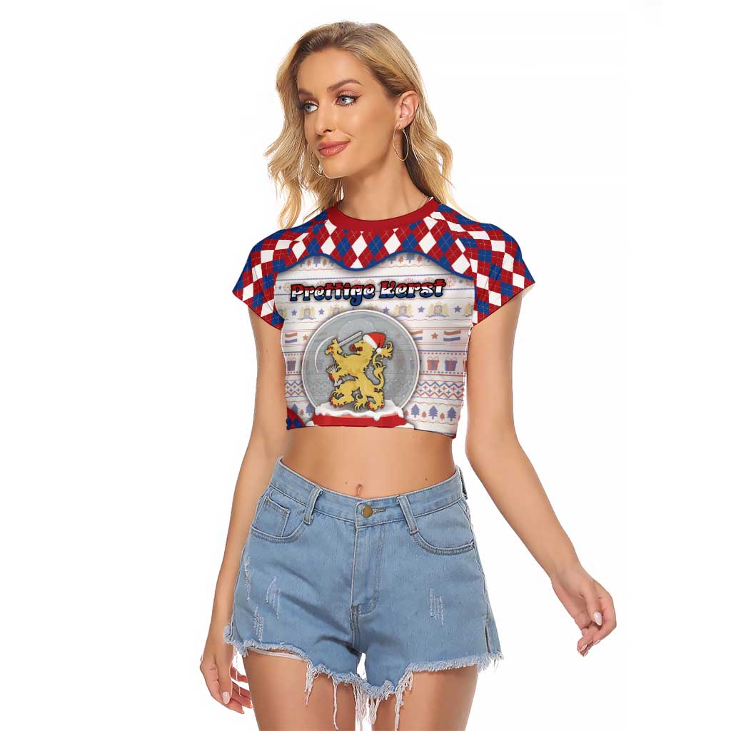 Netherlands Christmas Raglan Cropped T Shirt Lion Symbol In Snow Globe - Wonder Print Shop