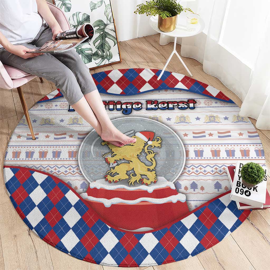Netherlands Christmas Round Carpet Lion Symbol In Snow Globe - Wonder Print Shop