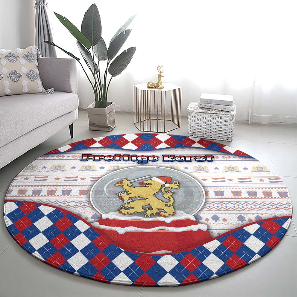 Netherlands Christmas Round Carpet Lion Symbol In Snow Globe - Wonder Print Shop