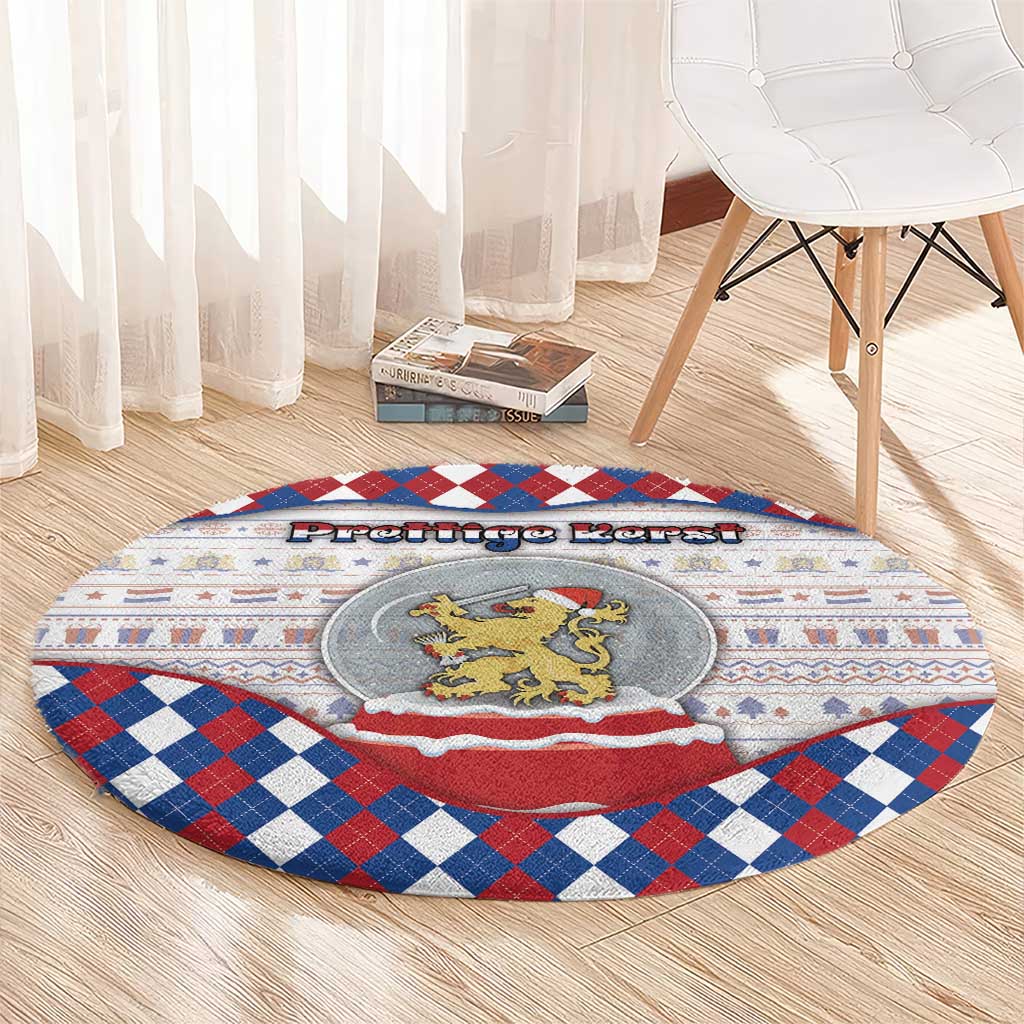 Netherlands Christmas Round Carpet Lion Symbol In Snow Globe - Wonder Print Shop