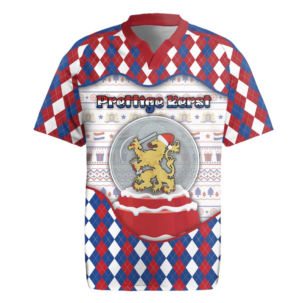 Netherlands Christmas Rugby Jersey Lion Symbol In Snow Globe - Wonder Print Shop