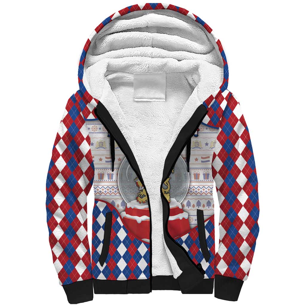 Netherlands Christmas Sherpa Hoodie Lion Symbol In Snow Globe - Wonder Print Shop