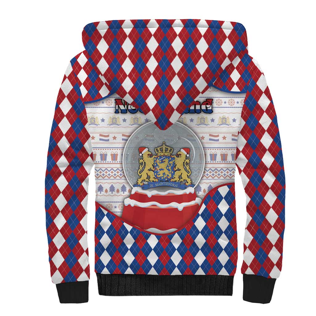 Netherlands Christmas Sherpa Hoodie Lion Symbol In Snow Globe - Wonder Print Shop