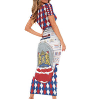 Netherlands Christmas Short Sleeve Bodycon Dress Lion Symbol In Snow Globe - Wonder Print Shop