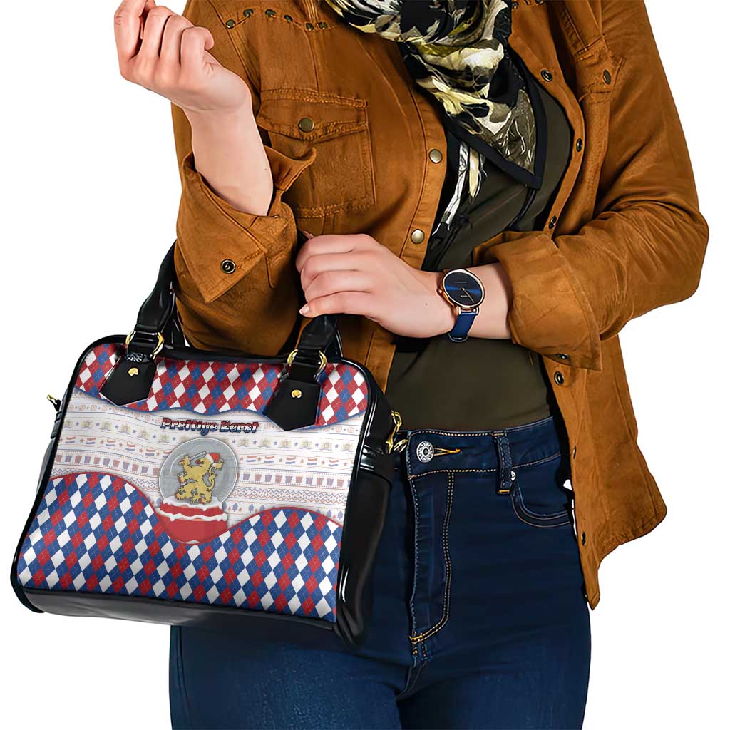 Netherlands Christmas Shoulder Handbag Lion Symbol In Snow Globe - Wonder Print Shop
