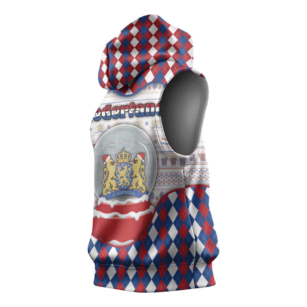 Netherlands Christmas Sleeveless Hoodie Lion Symbol In Snow Globe - Wonder Print Shop