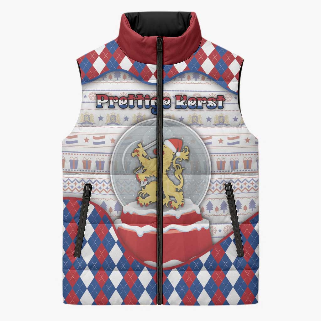Netherlands Christmas Sleeveless Puffer Jacket Lion Symbol In Snow Globe - Wonder Print Shop