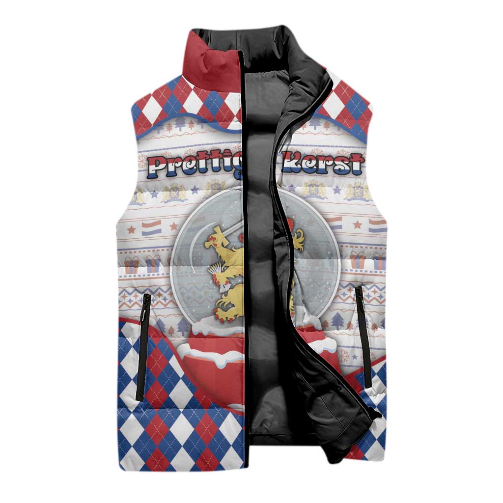 Netherlands Christmas Sleeveless Puffer Jacket Lion Symbol In Snow Globe - Wonder Print Shop