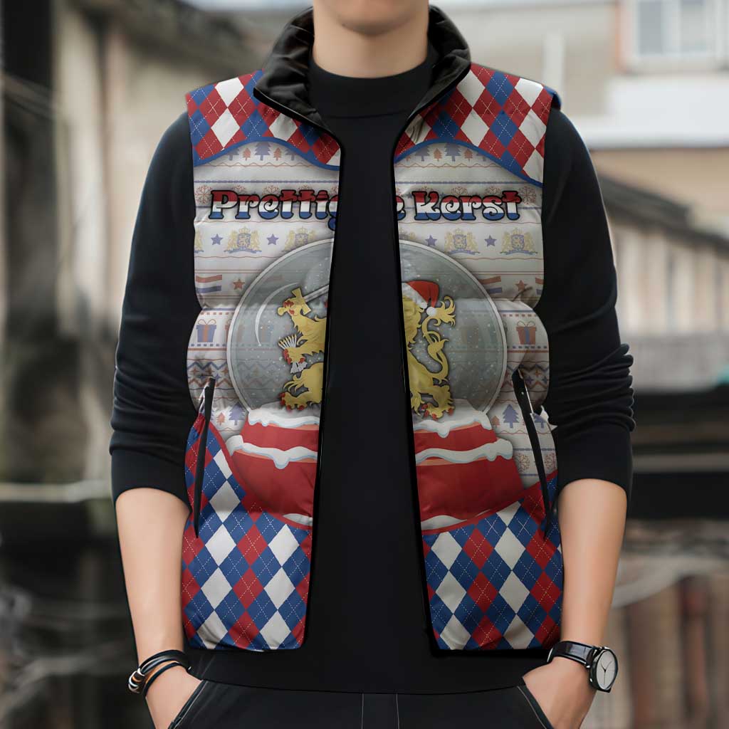 Netherlands Christmas Sleeveless Puffer Jacket Lion Symbol In Snow Globe - Wonder Print Shop