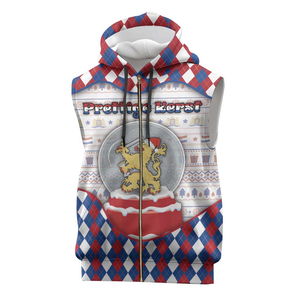 Netherlands Christmas Sleeveless Zip Hoodie Lion Symbol In Snow Globe - Wonder Print Shop
