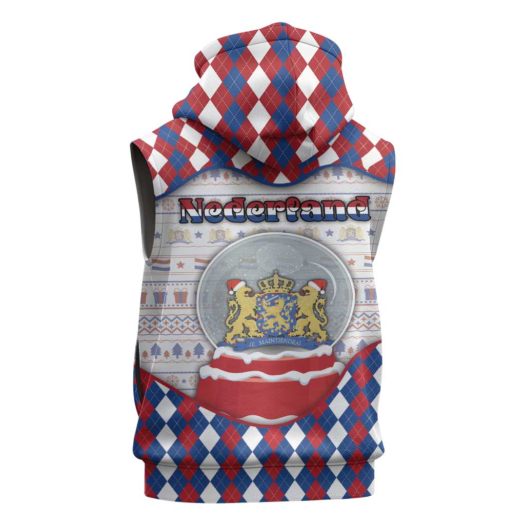 Netherlands Christmas Sleeveless Zip Hoodie Lion Symbol In Snow Globe - Wonder Print Shop
