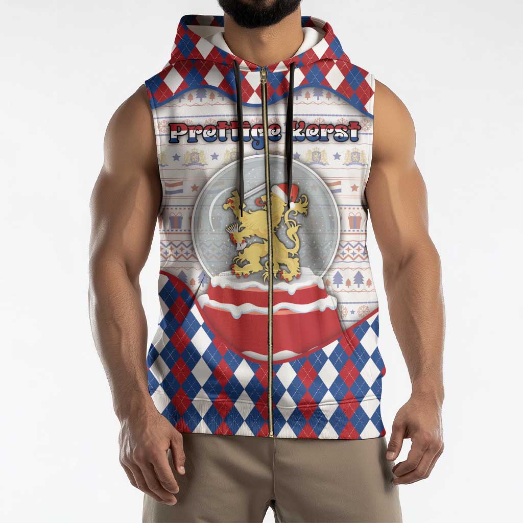 Netherlands Christmas Sleeveless Zip Hoodie Lion Symbol In Snow Globe - Wonder Print Shop