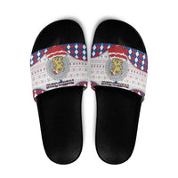 Netherlands Christmas Slide Sandals Lion Symbol In Snow Globe - Wonder Print Shop