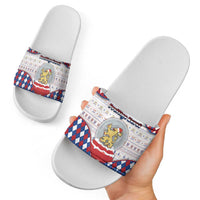 Netherlands Christmas Slide Sandals Lion Symbol In Snow Globe - Wonder Print Shop