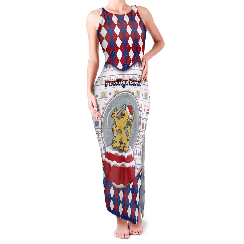 Netherlands Christmas Tank Maxi Dress Lion Symbol In Snow Globe - Wonder Print Shop