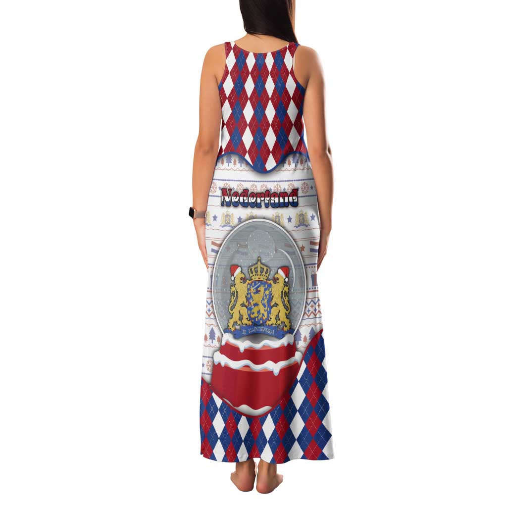 Netherlands Christmas Tank Maxi Dress Lion Symbol In Snow Globe - Wonder Print Shop