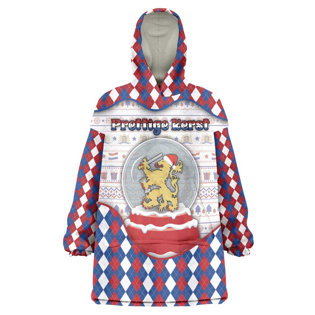 Netherlands Christmas Wearable Blanket Hoodie Lion Symbol In Snow Globe - Wonder Print Shop