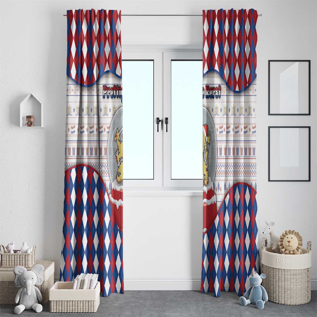 Netherlands Christmas Window Curtain Lion Symbol In Snow Globe - Wonder Print Shop