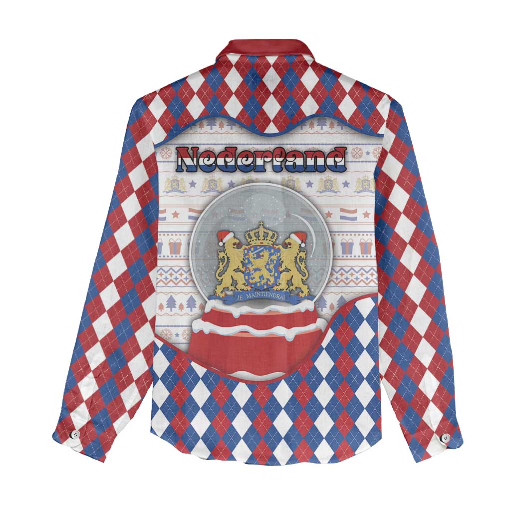 Netherlands Christmas Women Casual Shirt Lion Symbol In Snow Globe - Wonder Print Shop