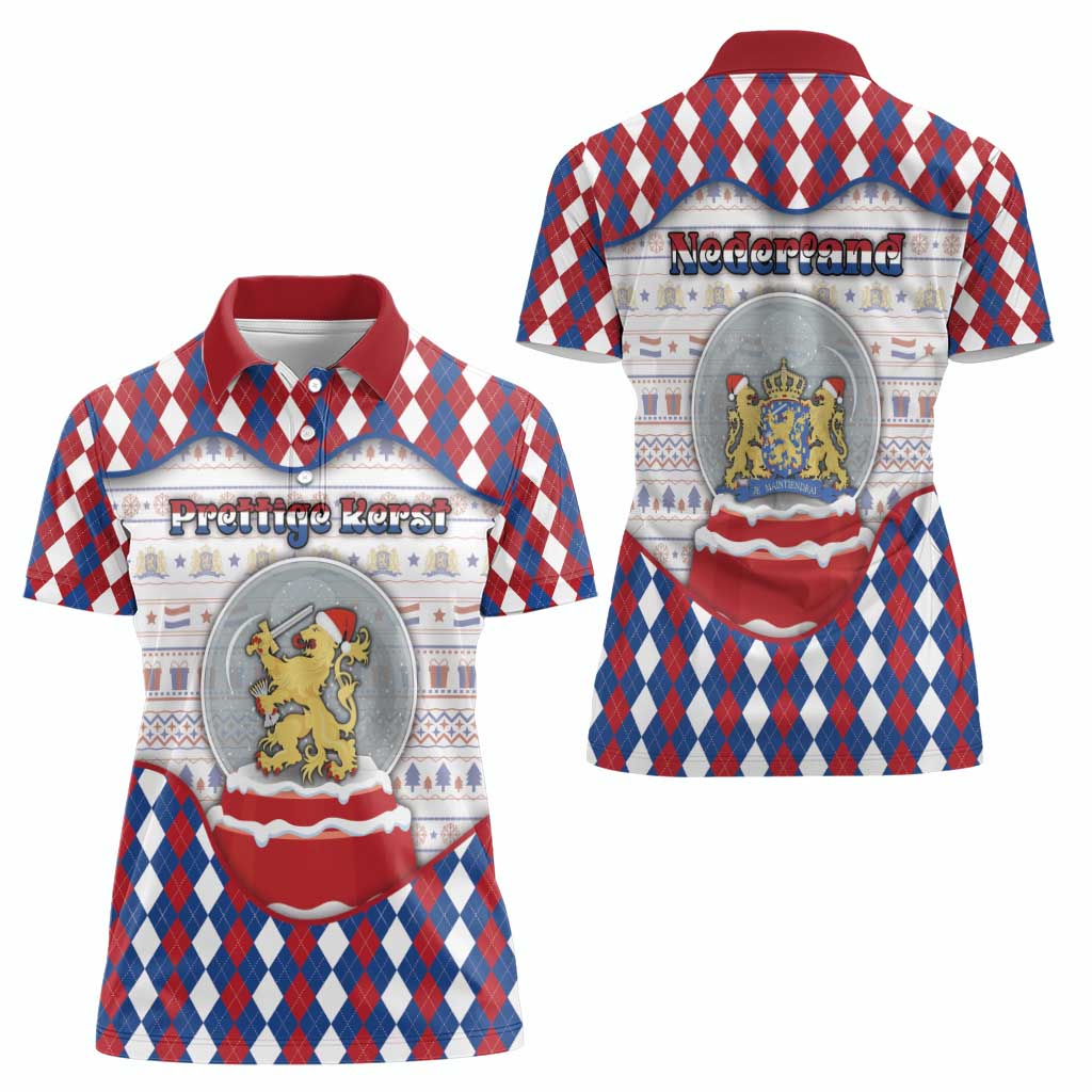 Netherlands Christmas Women Polo Shirt Lion Symbol In Snow Globe - Wonder Print Shop