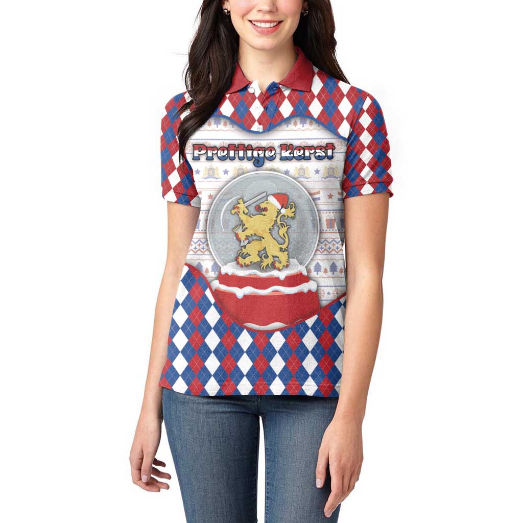Netherlands Christmas Women Polo Shirt Lion Symbol In Snow Globe - Wonder Print Shop