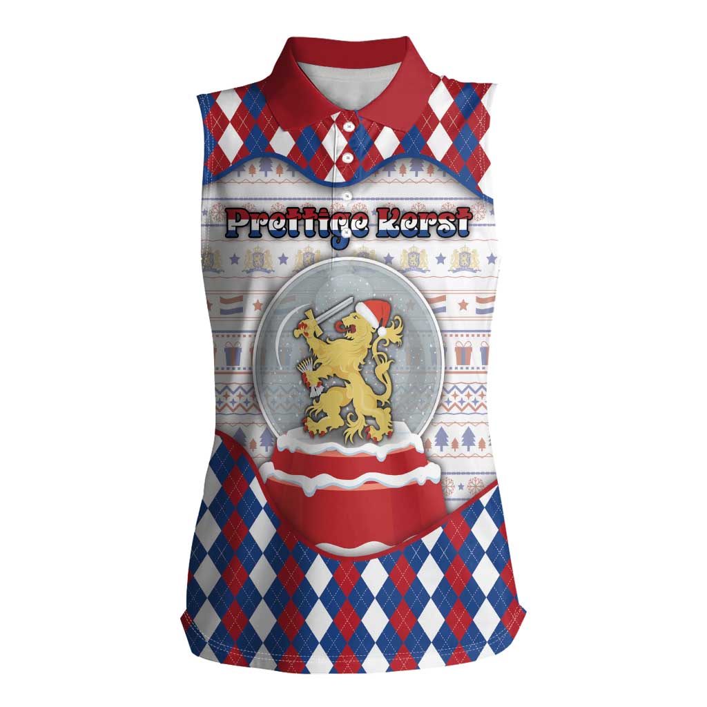 Netherlands Christmas Women Sleeveless Polo Shirt Lion Symbol In Snow Globe - Wonder Print Shop