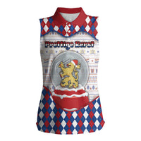 Netherlands Christmas Women Sleeveless Polo Shirt Lion Symbol In Snow Globe - Wonder Print Shop