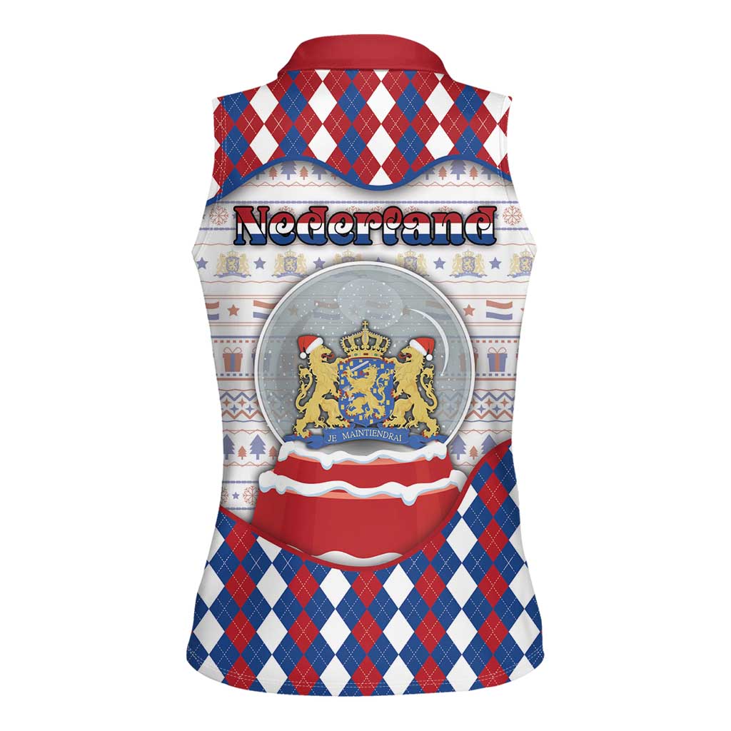 Netherlands Christmas Women Sleeveless Polo Shirt Lion Symbol In Snow Globe - Wonder Print Shop