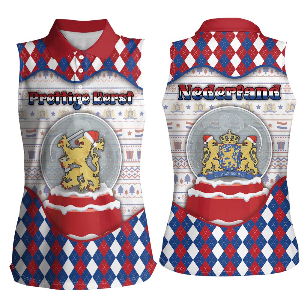 Netherlands Christmas Women Sleeveless Polo Shirt Lion Symbol In Snow Globe - Wonder Print Shop