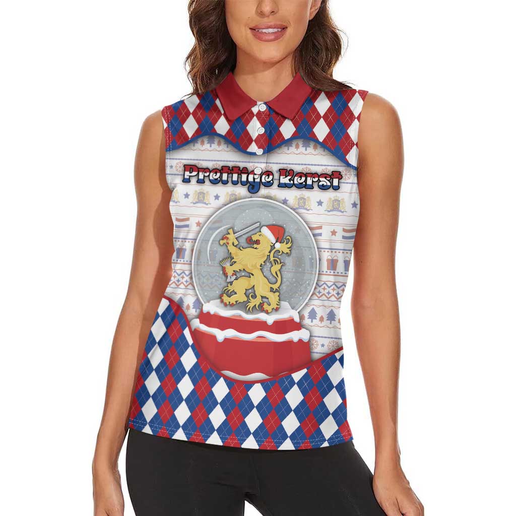 Netherlands Christmas Women Sleeveless Polo Shirt Lion Symbol In Snow Globe - Wonder Print Shop