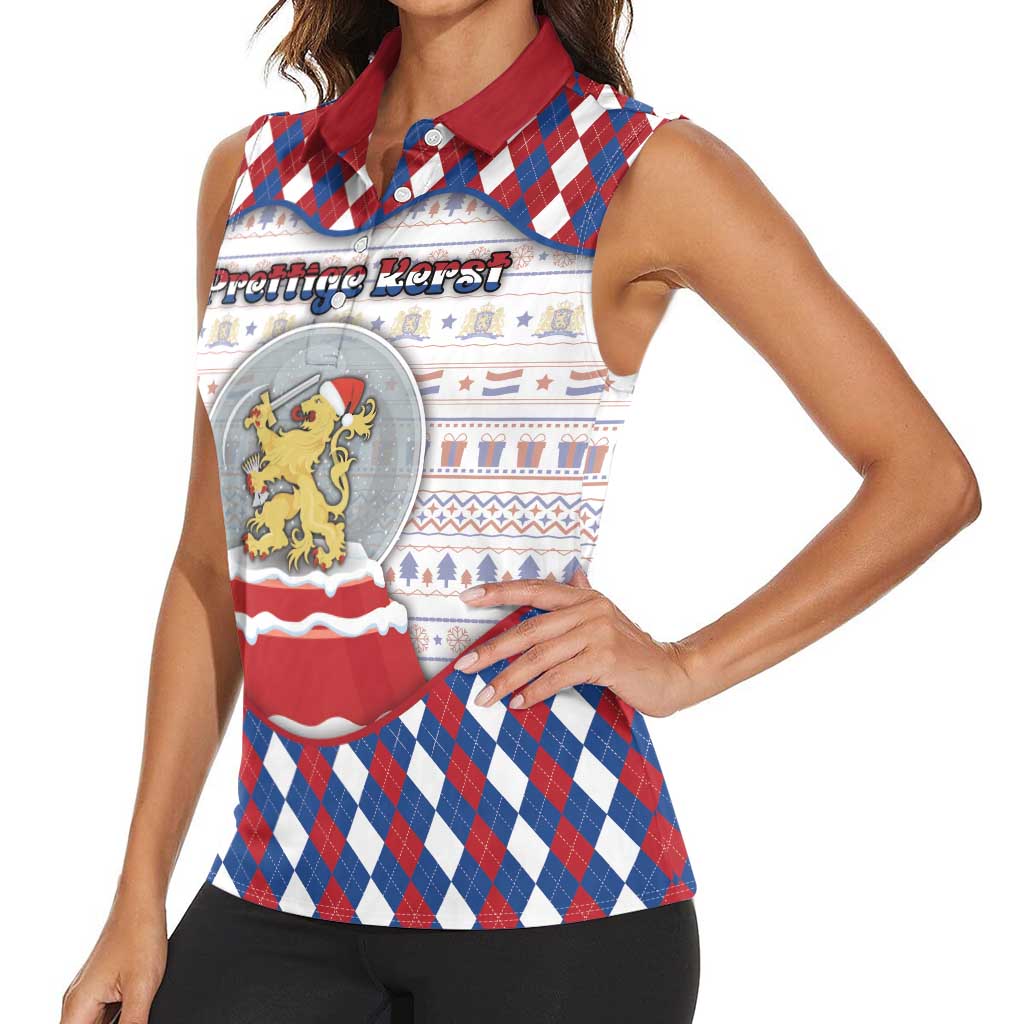 Netherlands Christmas Women Sleeveless Polo Shirt Lion Symbol In Snow Globe - Wonder Print Shop