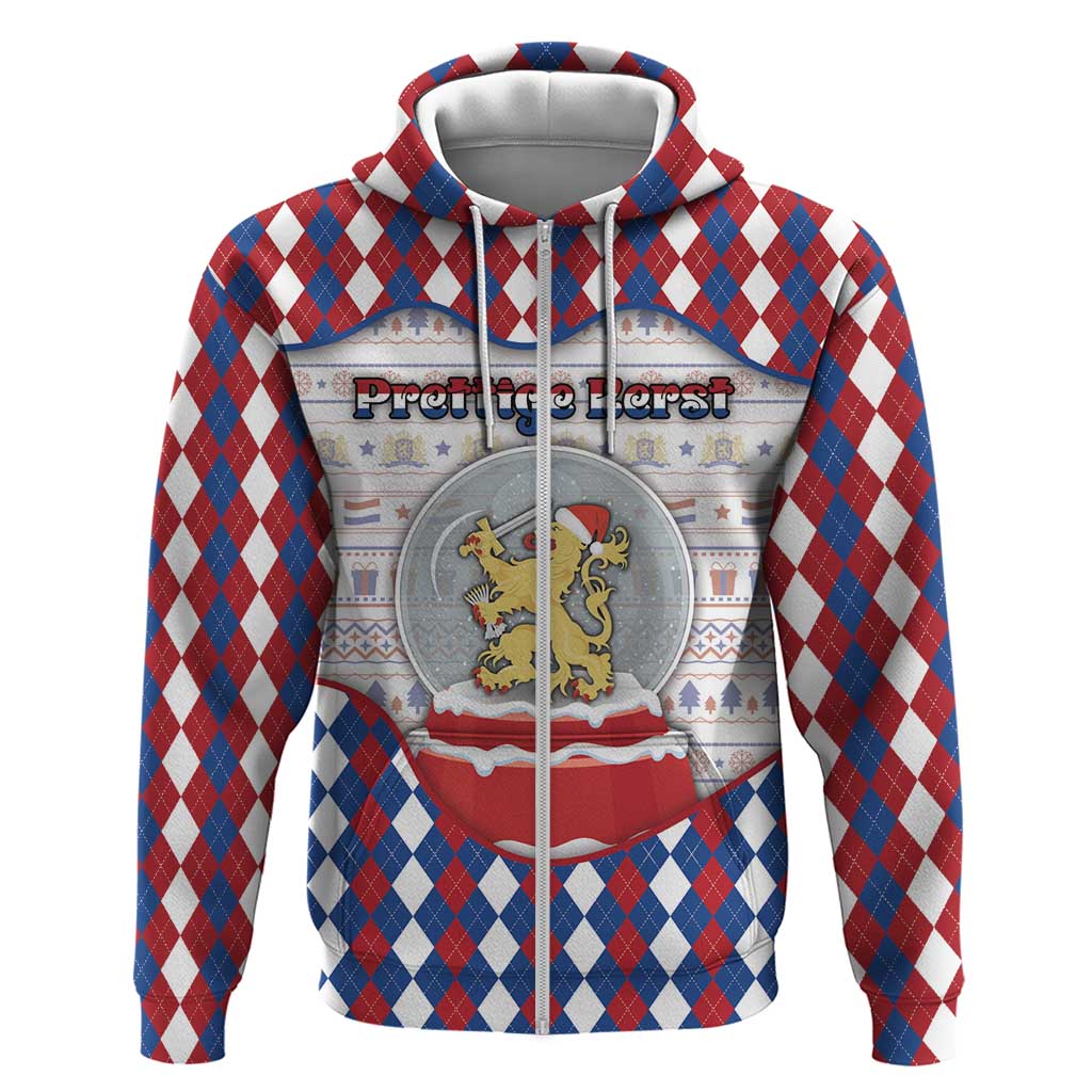 Netherlands Christmas Zip Hoodie Lion Symbol In Snow Globe - Wonder Print Shop