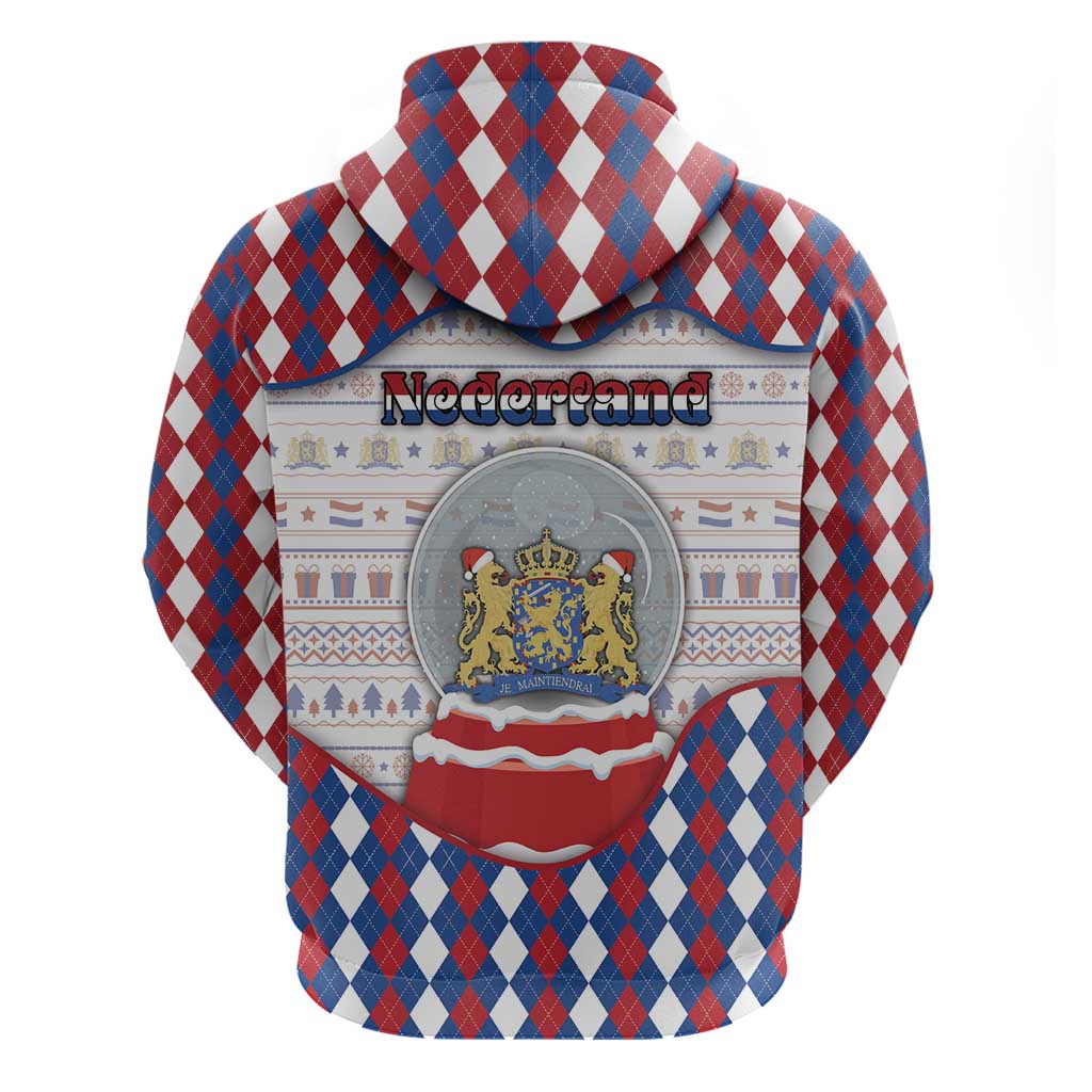 Netherlands Christmas Zip Hoodie Lion Symbol In Snow Globe - Wonder Print Shop