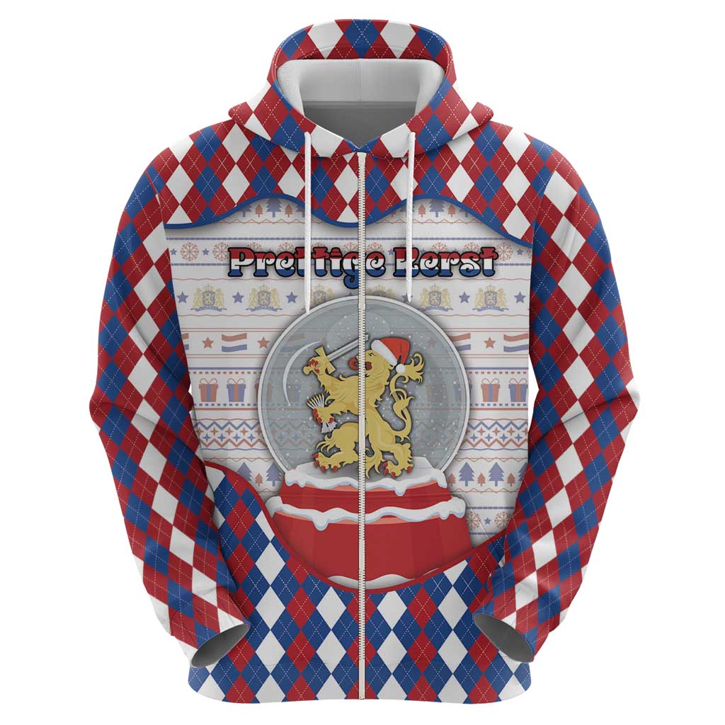 Netherlands Christmas Zip Hoodie Lion Symbol In Snow Globe - Wonder Print Shop