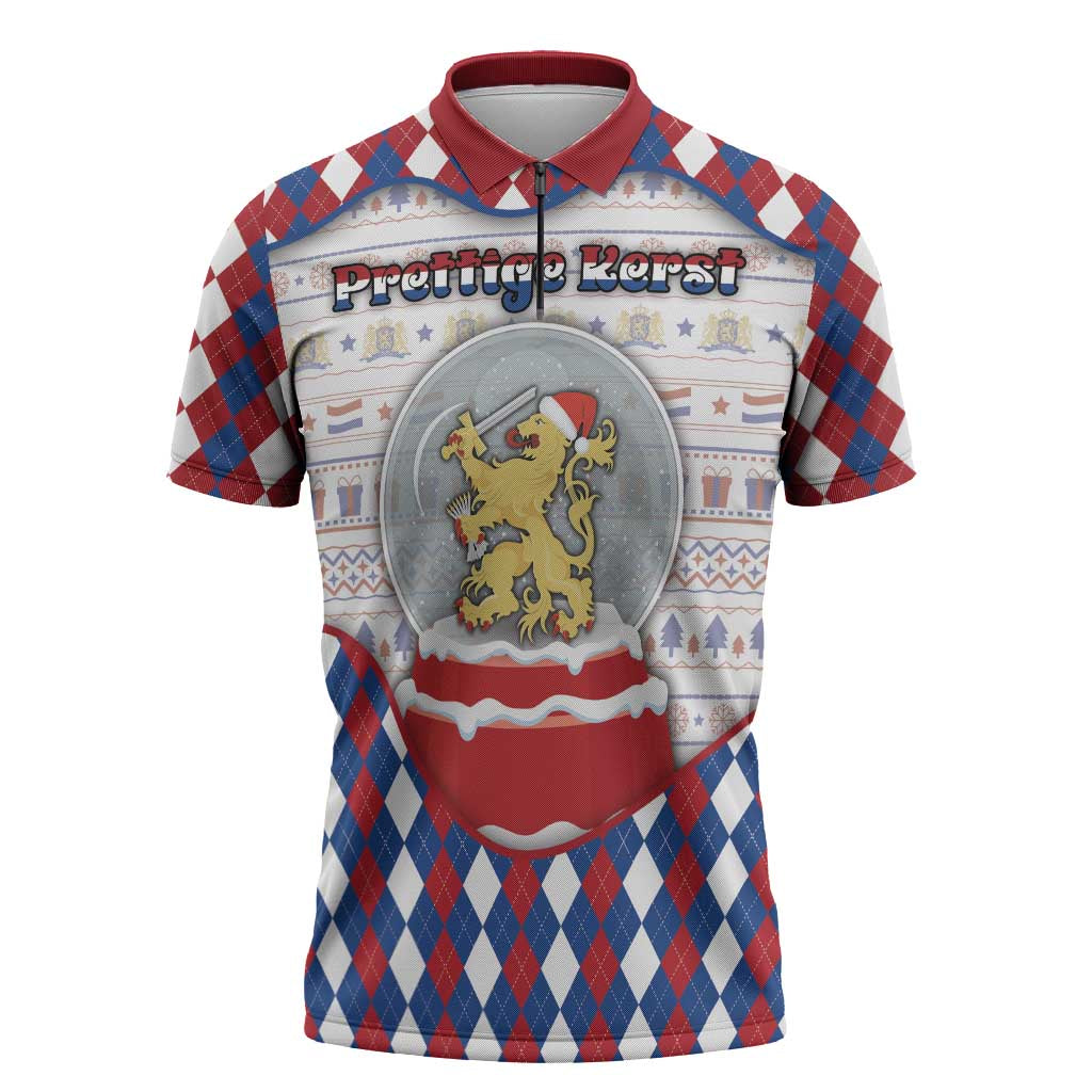 Netherlands Christmas Zipper Polo Shirt Lion Symbol In Snow Globe - Wonder Print Shop
