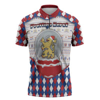 Netherlands Christmas Zipper Polo Shirt Lion Symbol In Snow Globe - Wonder Print Shop