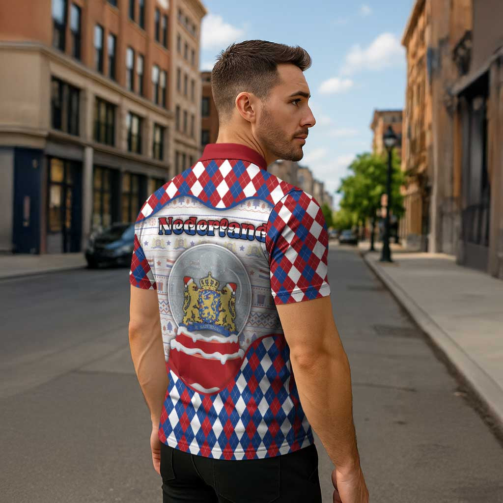 Netherlands Christmas Zipper Polo Shirt Lion Symbol In Snow Globe - Wonder Print Shop