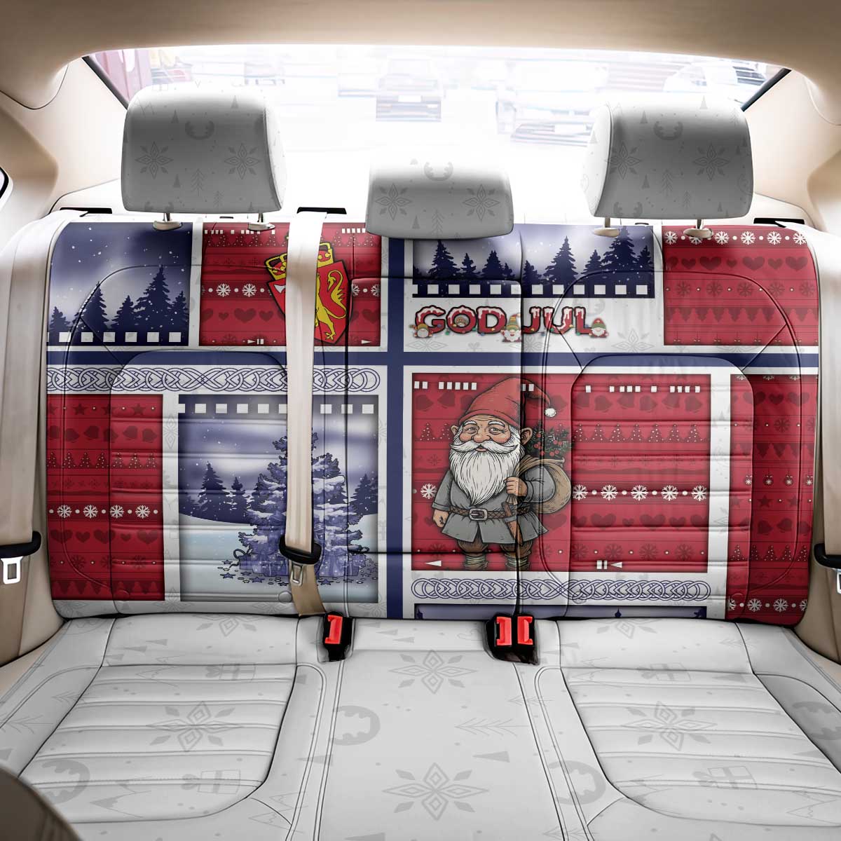 Norway Christmas Back Car Seat Cover Julenisse God Jul - Wonder Print Shop
