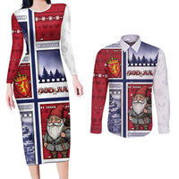 Norway Christmas Couples Matching Long Sleeve Bodycon Dress and Long Sleeve Button Shirt Julenisse God Jul - Wonder Print Shop