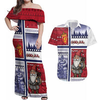 Norway Christmas Couples Matching Off Shoulder Maxi Dress and Hawaiian Shirt Julenisse God Jul - Wonder Print Shop