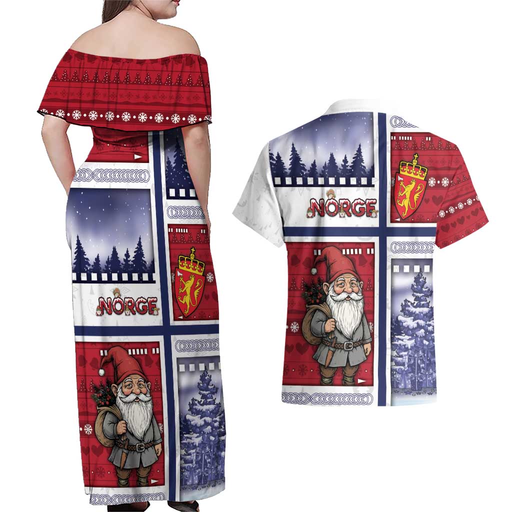 Norway Christmas Couples Matching Off Shoulder Maxi Dress and Hawaiian Shirt Julenisse God Jul - Wonder Print Shop