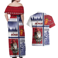 Norway Christmas Couples Matching Off Shoulder Maxi Dress and Hawaiian Shirt Julenisse God Jul - Wonder Print Shop