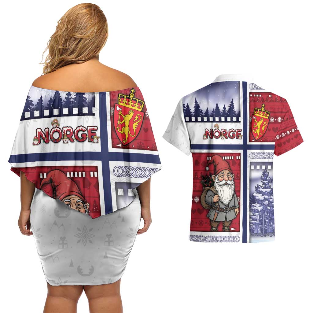 Norway Christmas Couples Matching Off Shoulder Short Dress and Hawaiian Shirt Julenisse God Jul - Wonder Print Shop