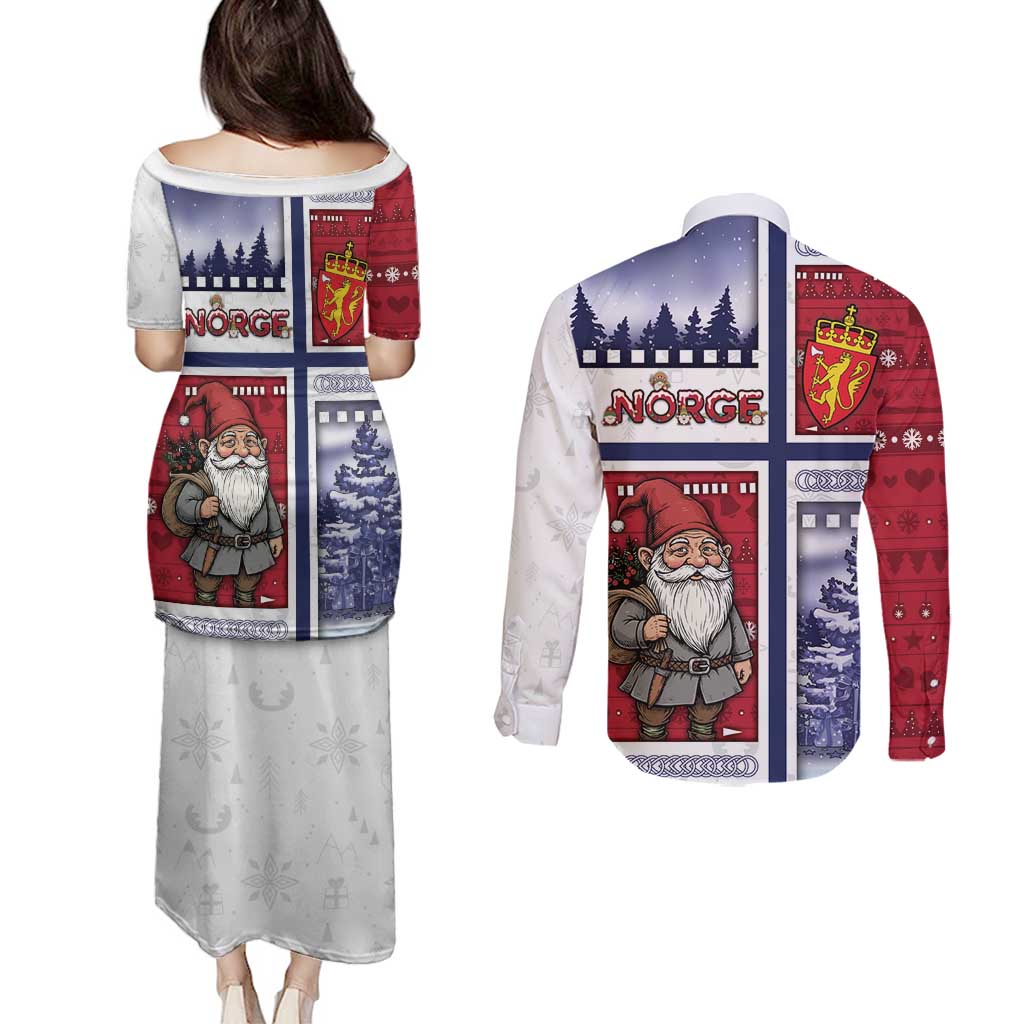 Norway Christmas Couples Matching Puletasi and Long Sleeve Button Shirt Julenisse God Jul - Wonder Print Shop