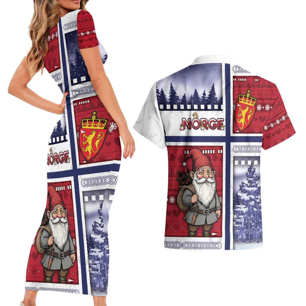 Norway Christmas Couples Matching Short Sleeve Bodycon Dress and Hawaiian Shirt Julenisse God Jul - Wonder Print Shop