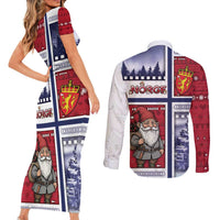 Norway Christmas Couples Matching Short Sleeve Bodycon Dress and Long Sleeve Button Shirt Julenisse God Jul - Wonder Print Shop